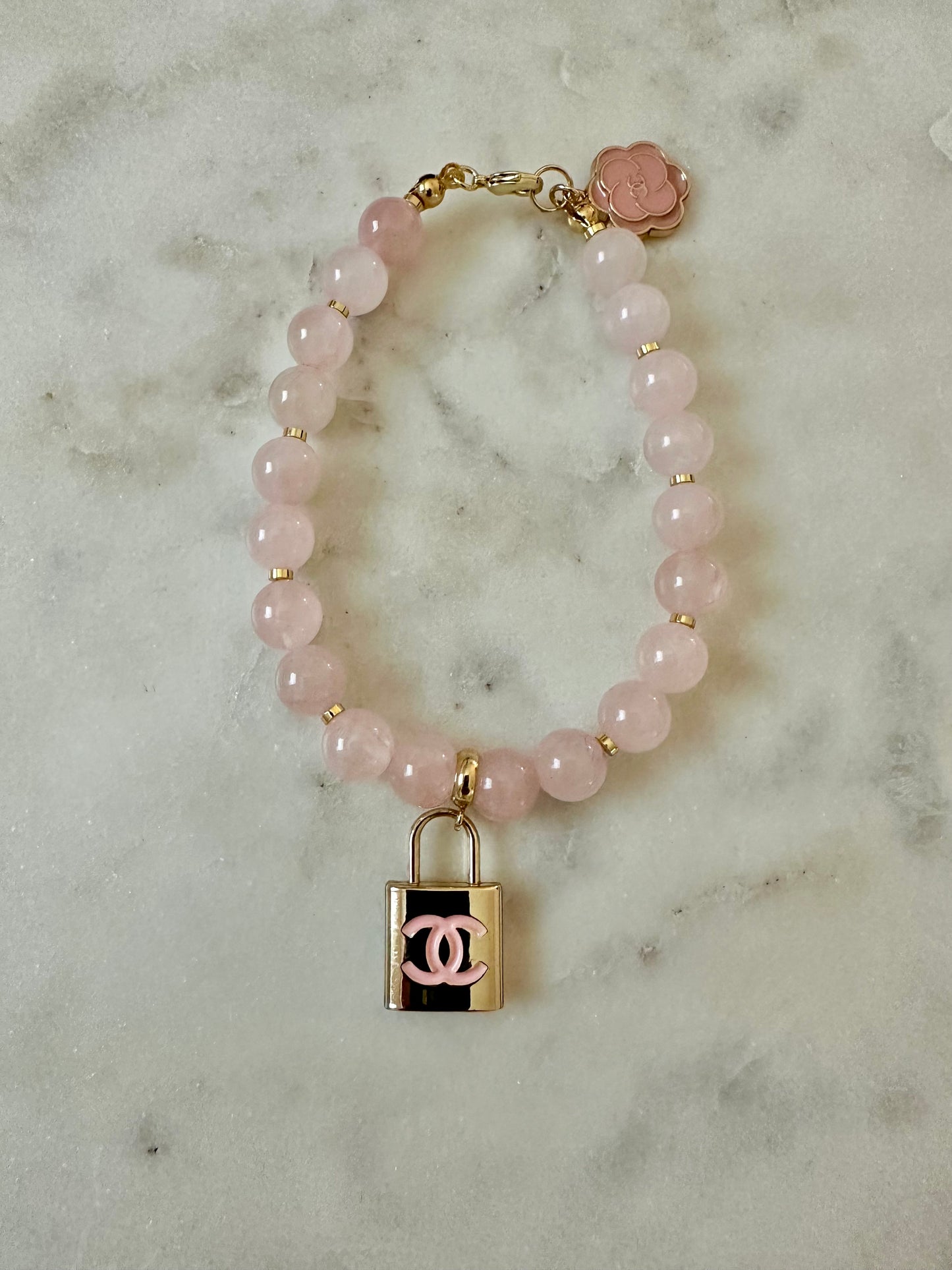 CC pink lock rose quartz bracelet