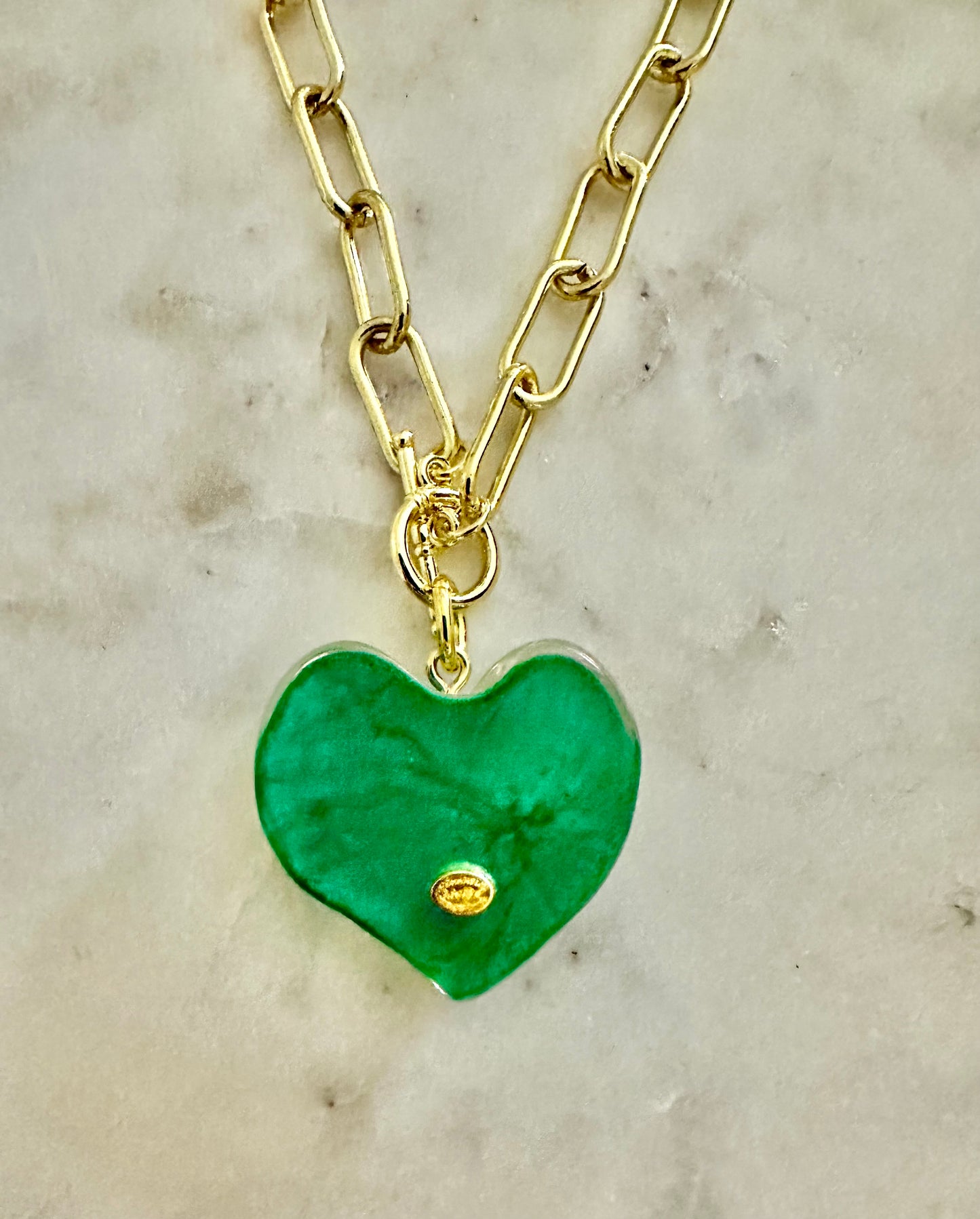 CC green heart paper clip necklace