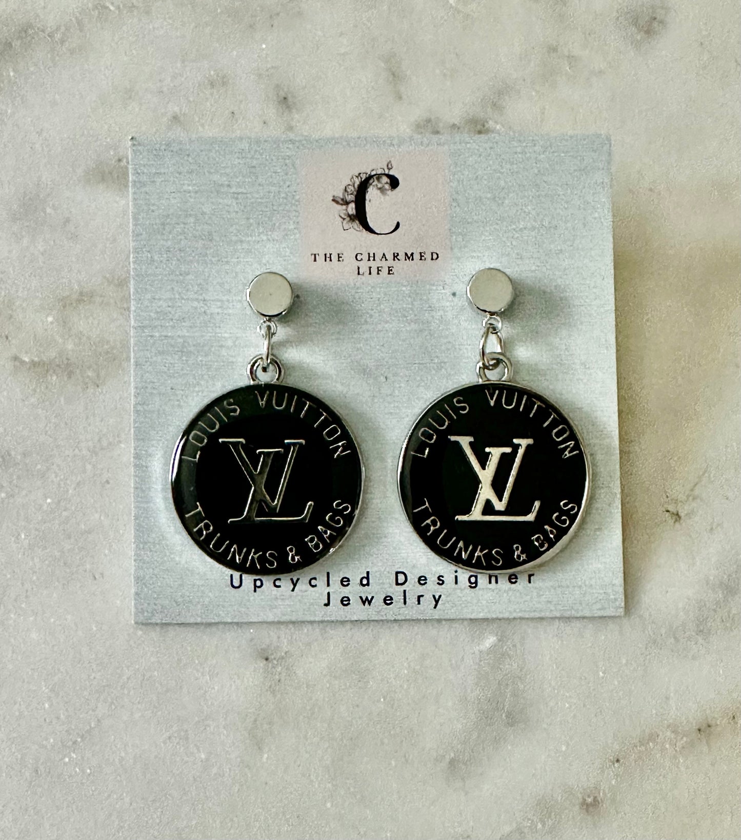 LV black trunks&bag sliver tone earrings