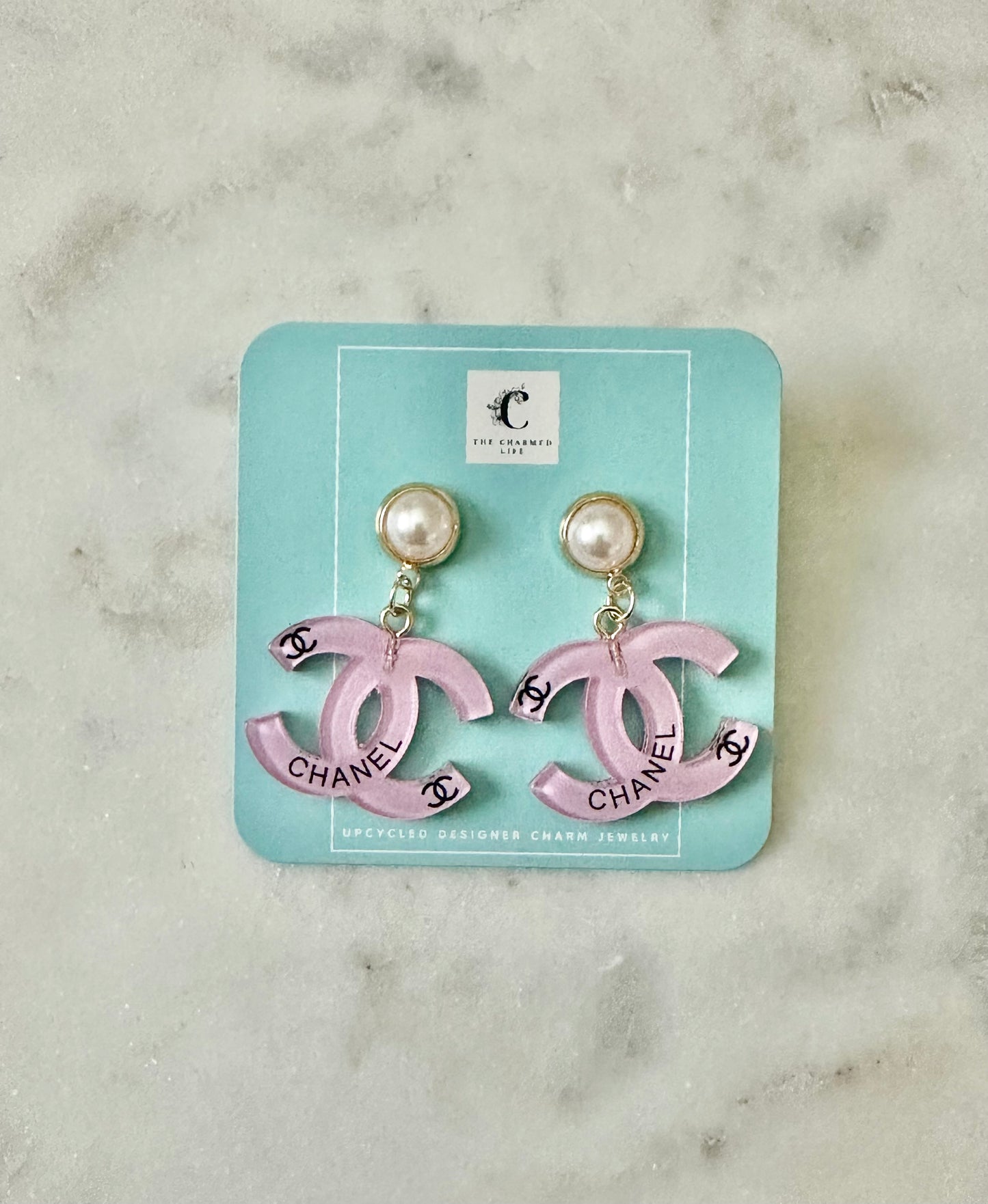 CC pink /pearl resin earrings