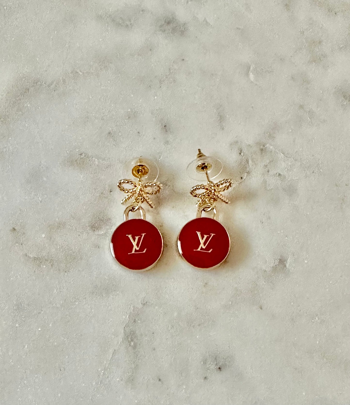 LV red bow earrings