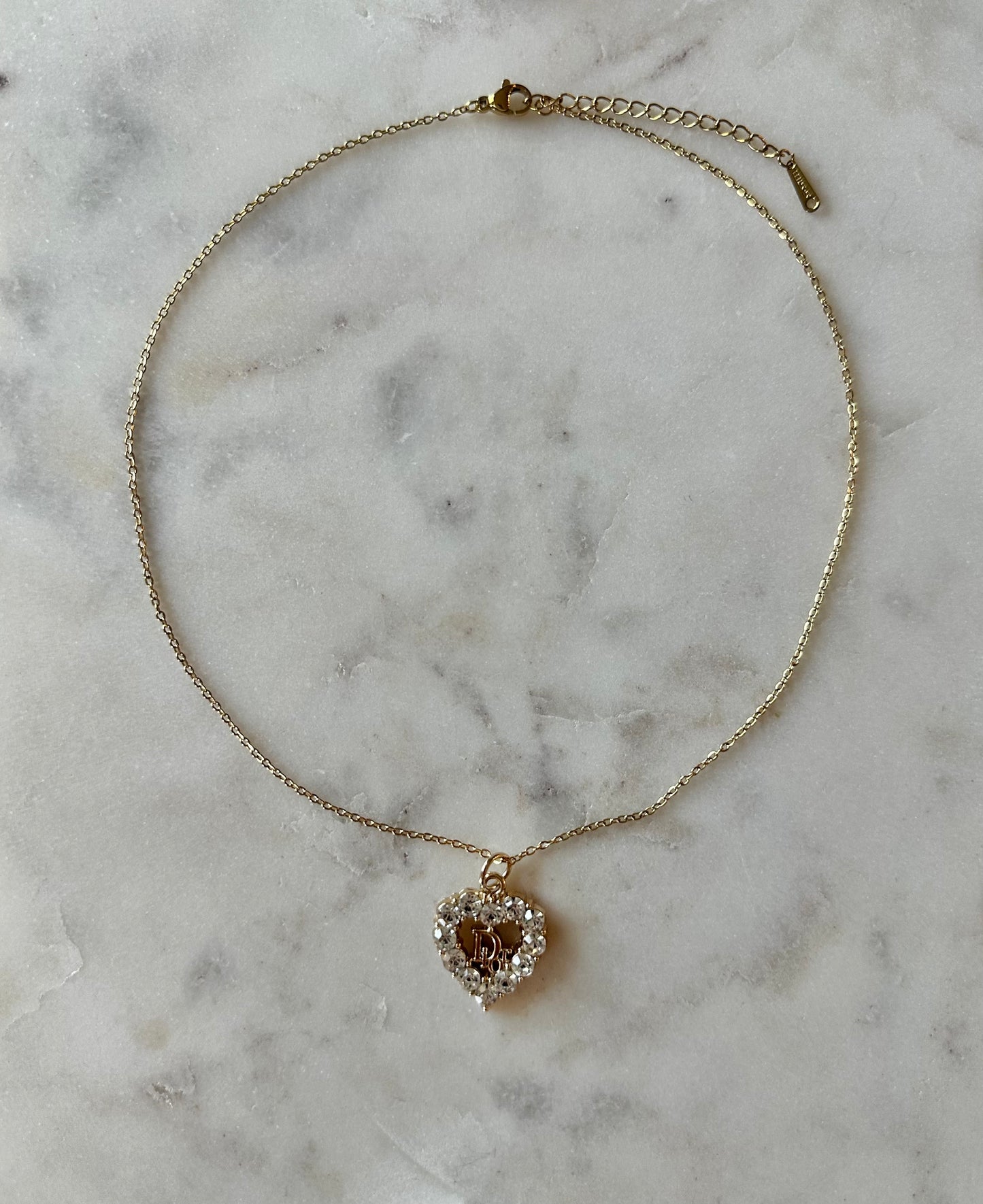 Dior heart rhinestone necklace 16”