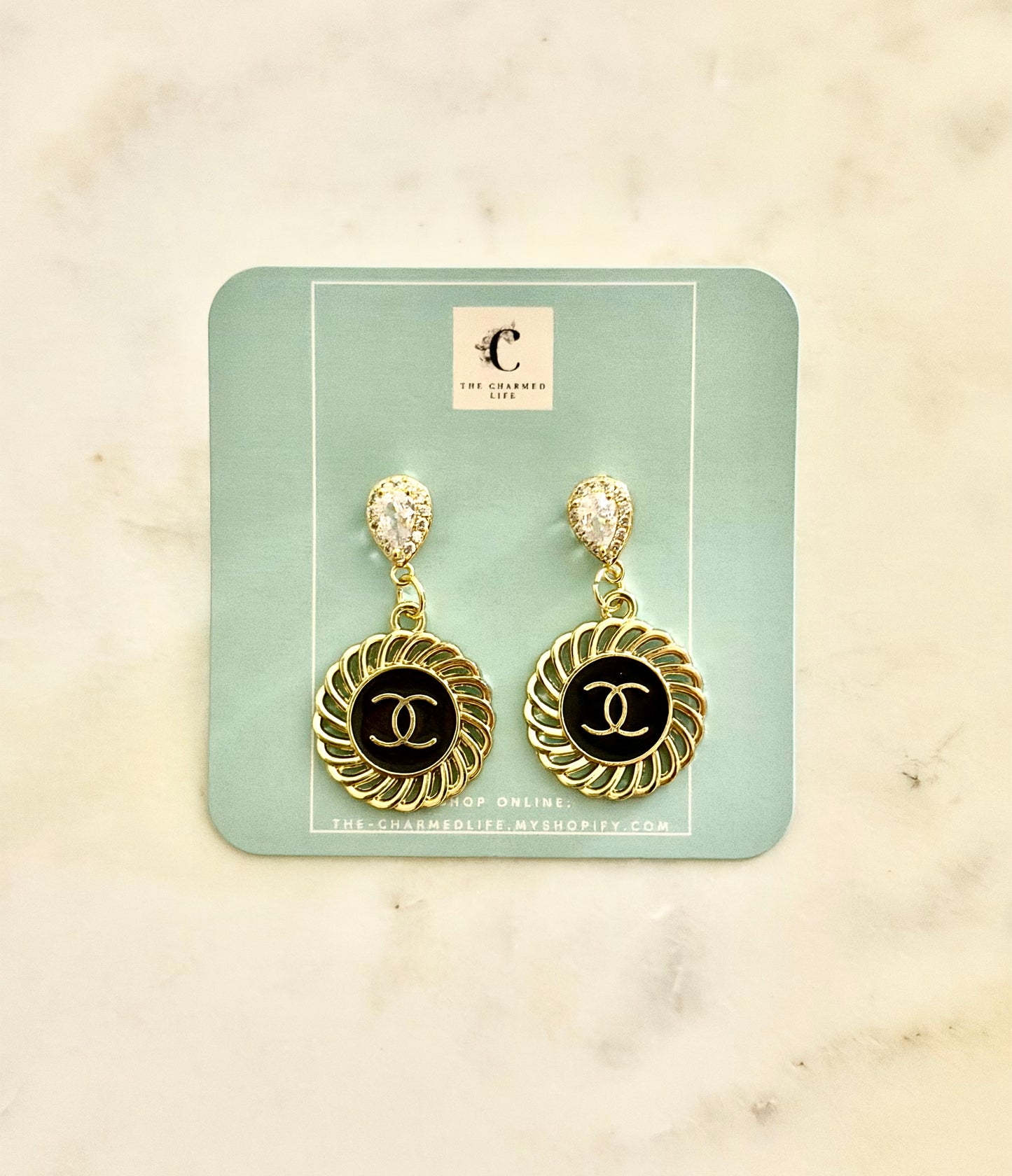 CC rhinestone drop earrings