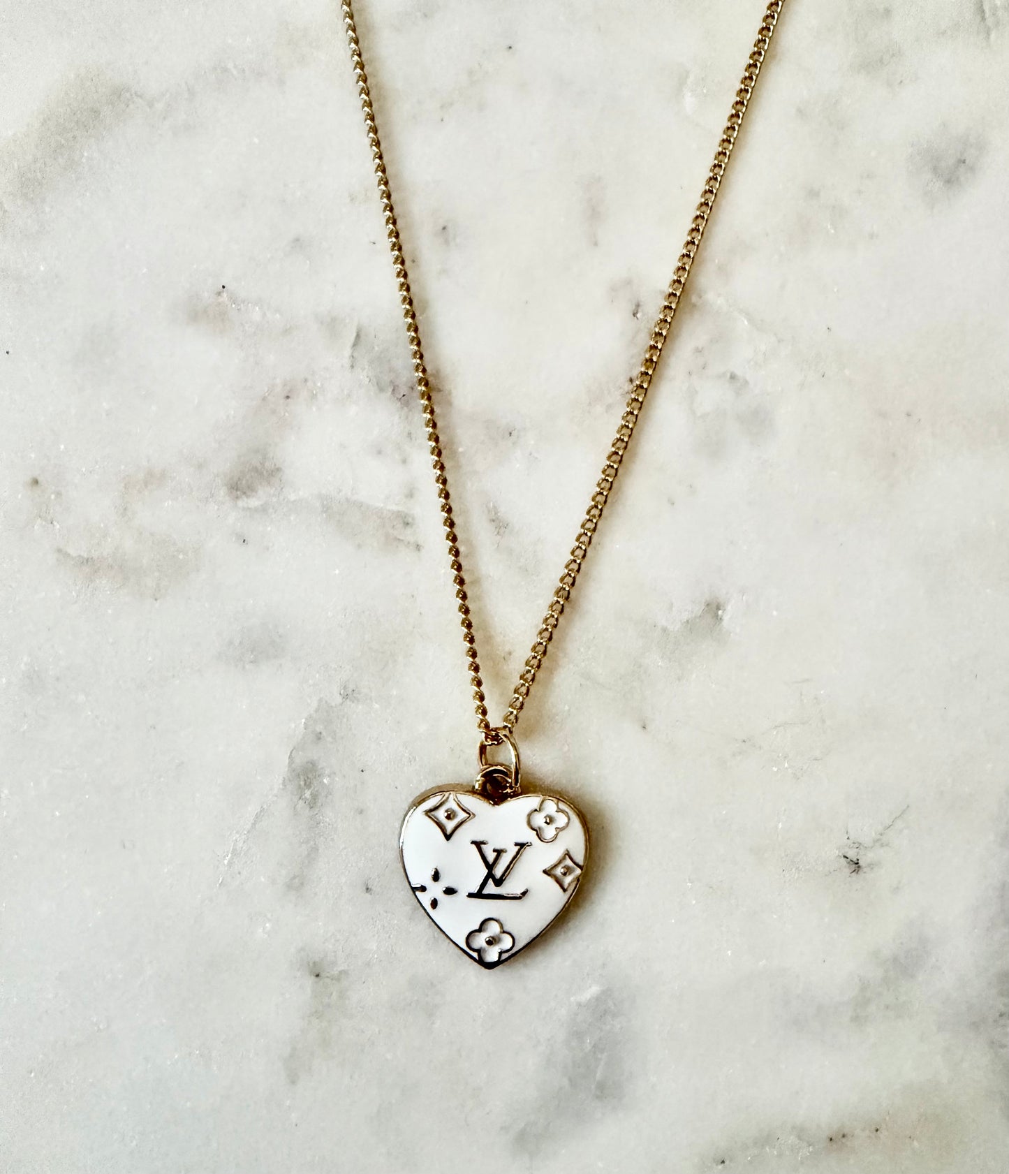 LV white heart necklace