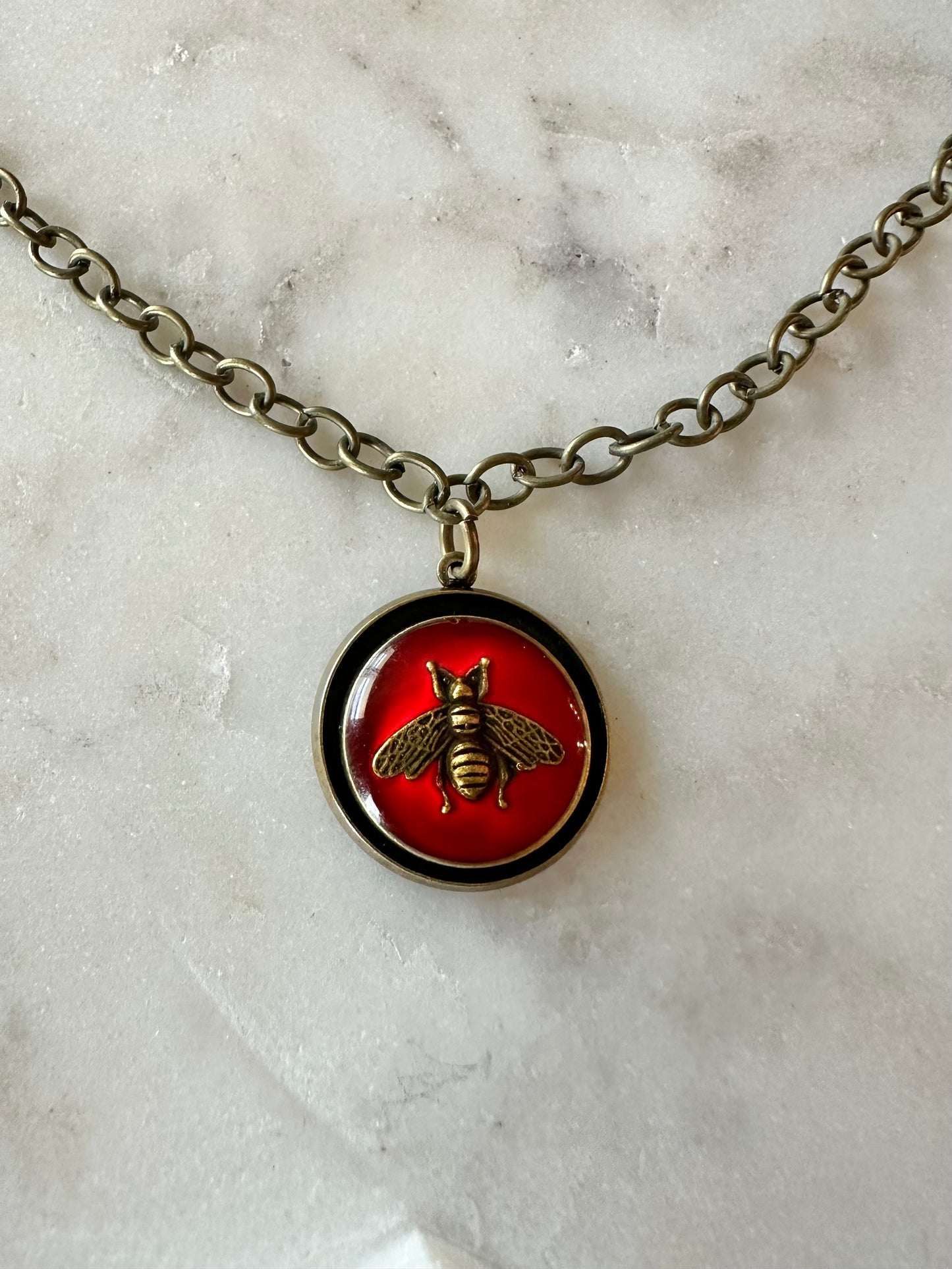Gucci red bee bronze necklace 16”