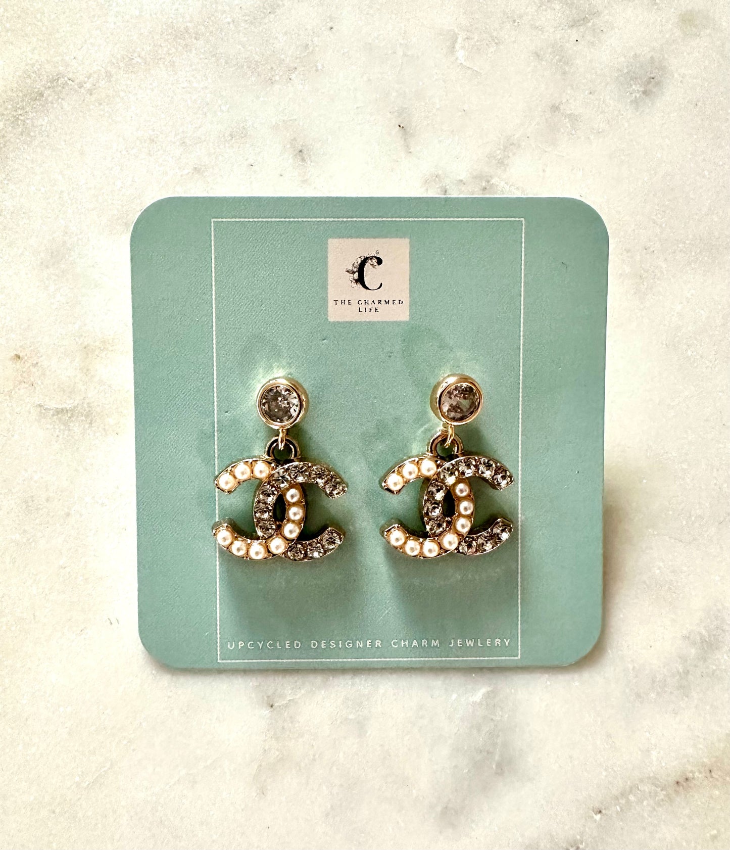 CC pearl and rhinestone earrings