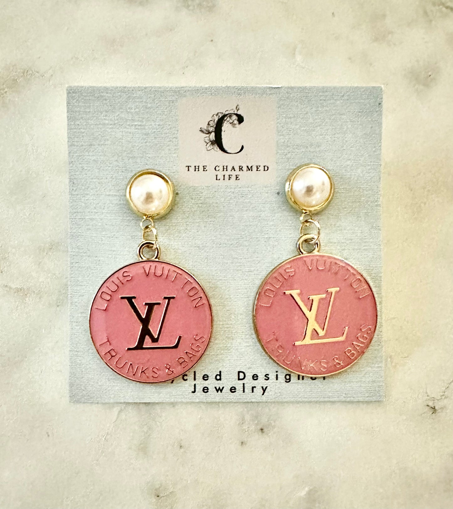 LV Hot pink faux pearl trunks&bag earrings