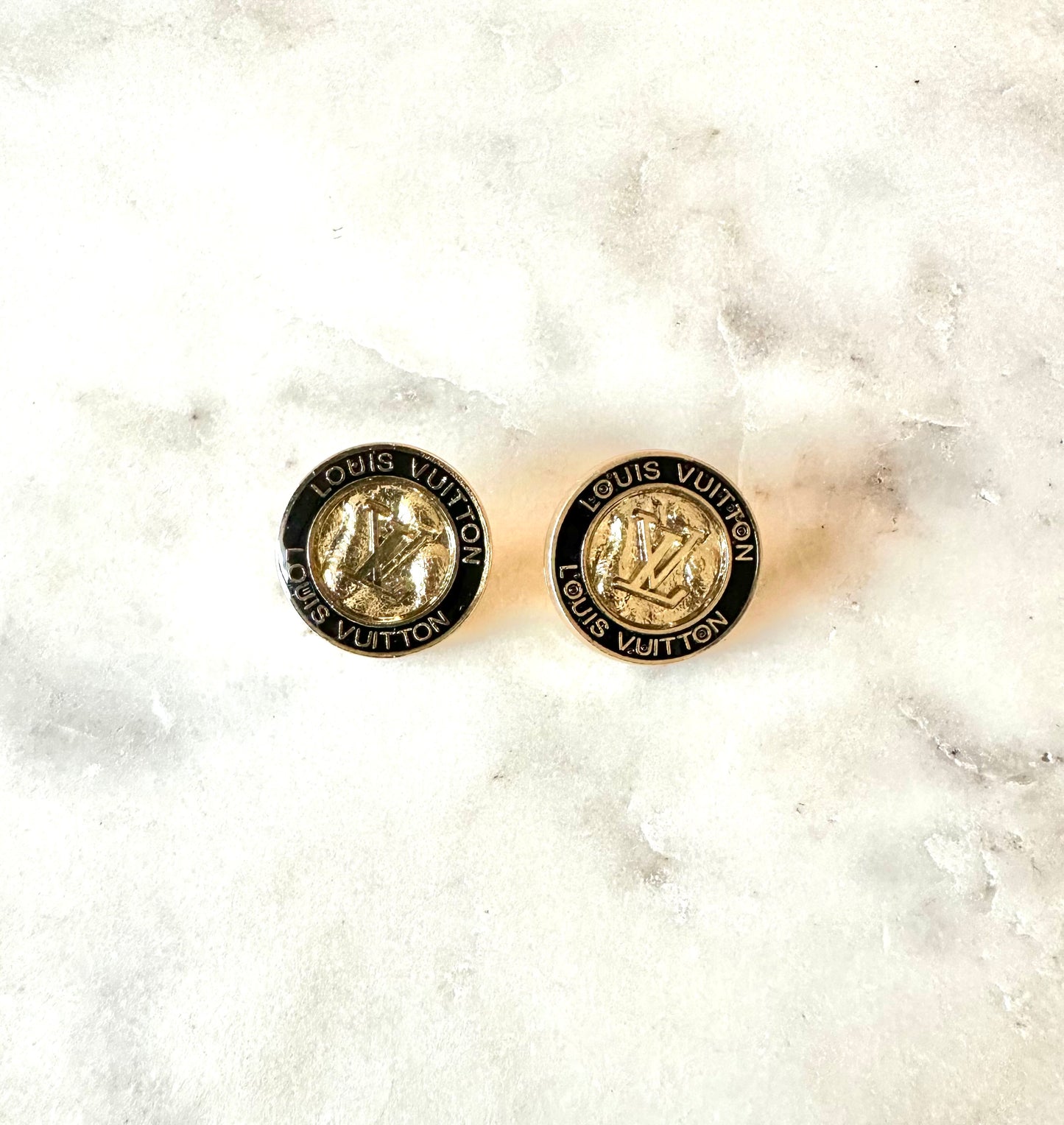LV black button earrings