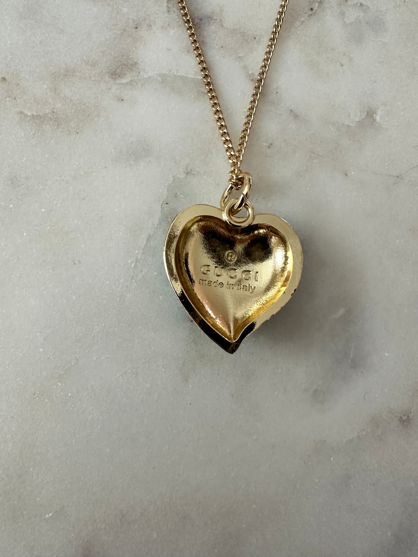 Gucci green lightening bolt heart necklace