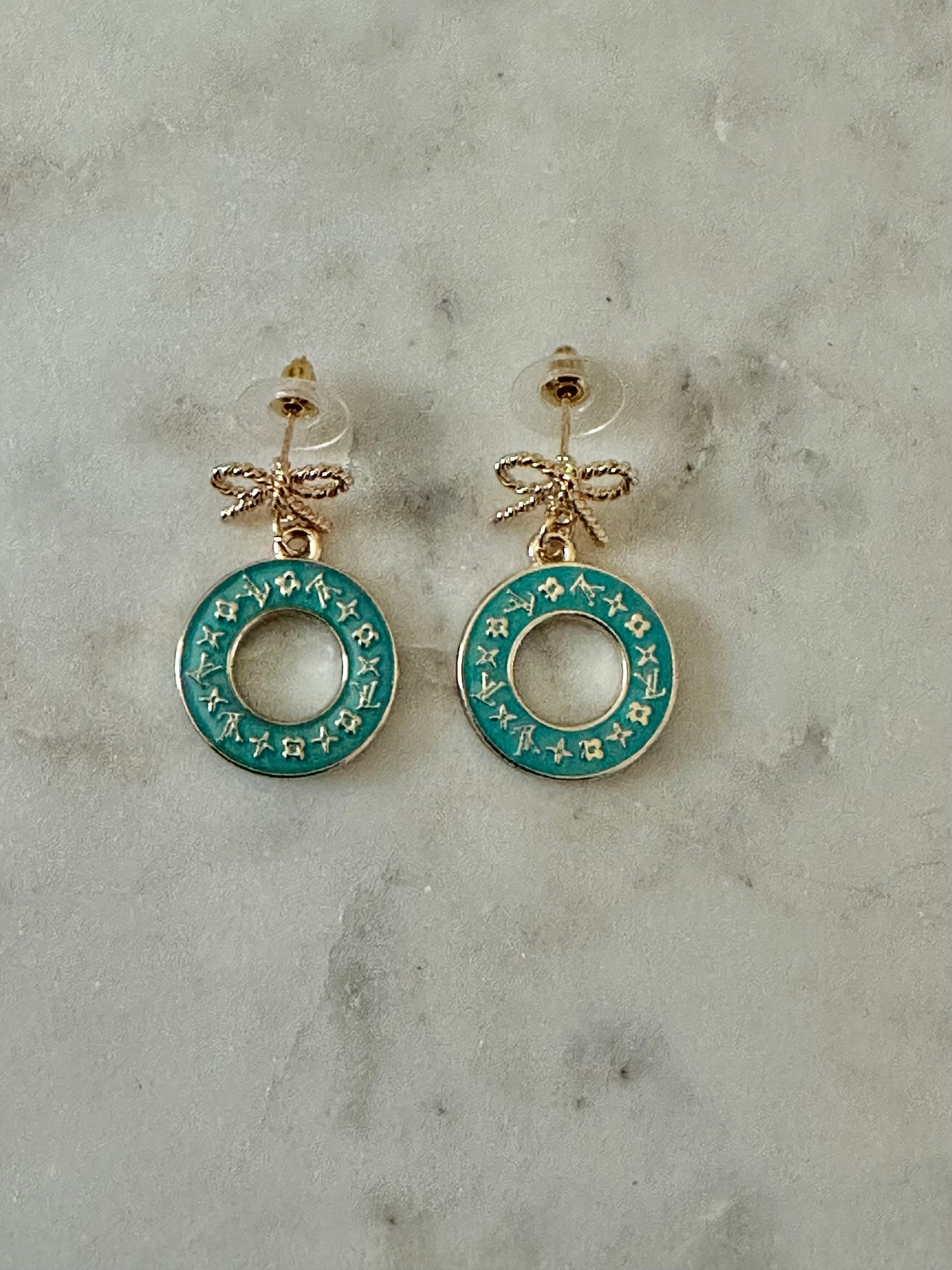 LV teal blue mini donut earrings