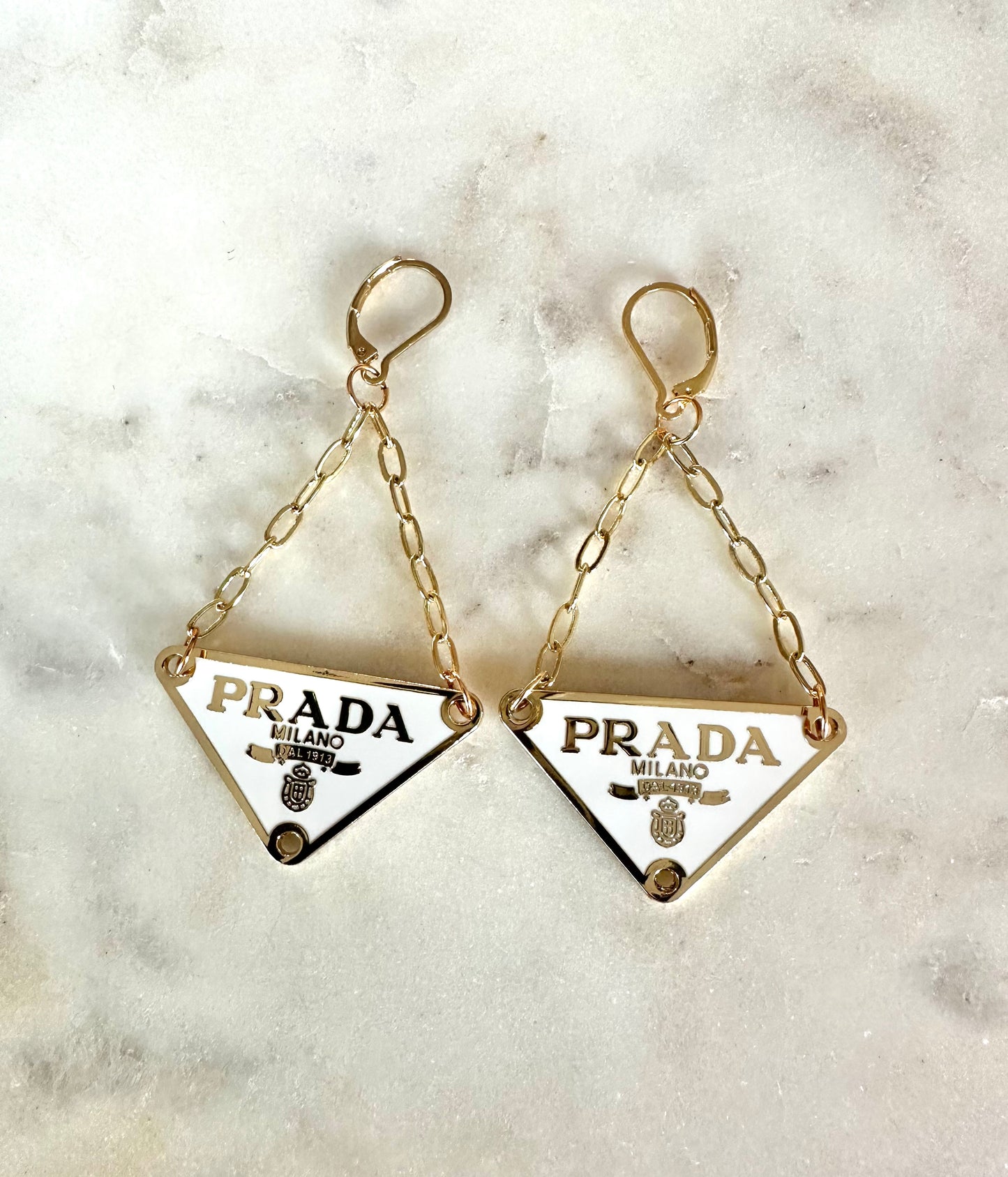 Prada white pendant earrings