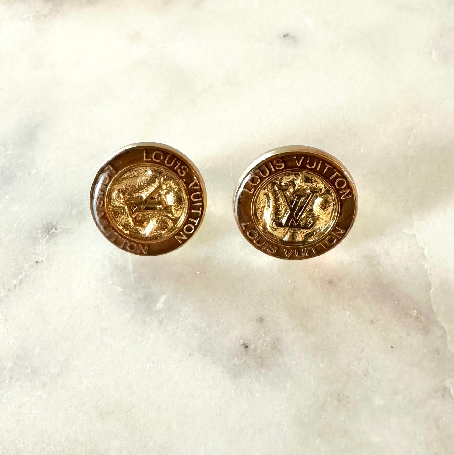 LV brown button earrings