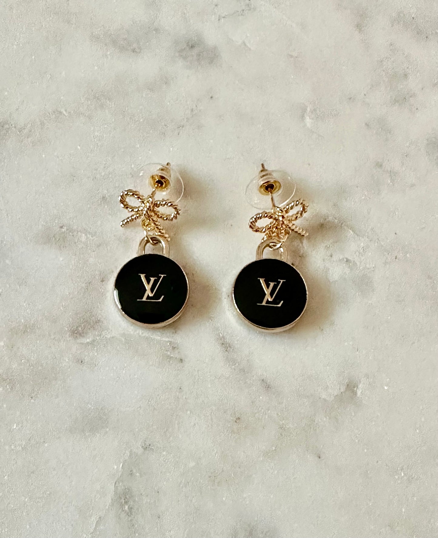 LV black bow earrings