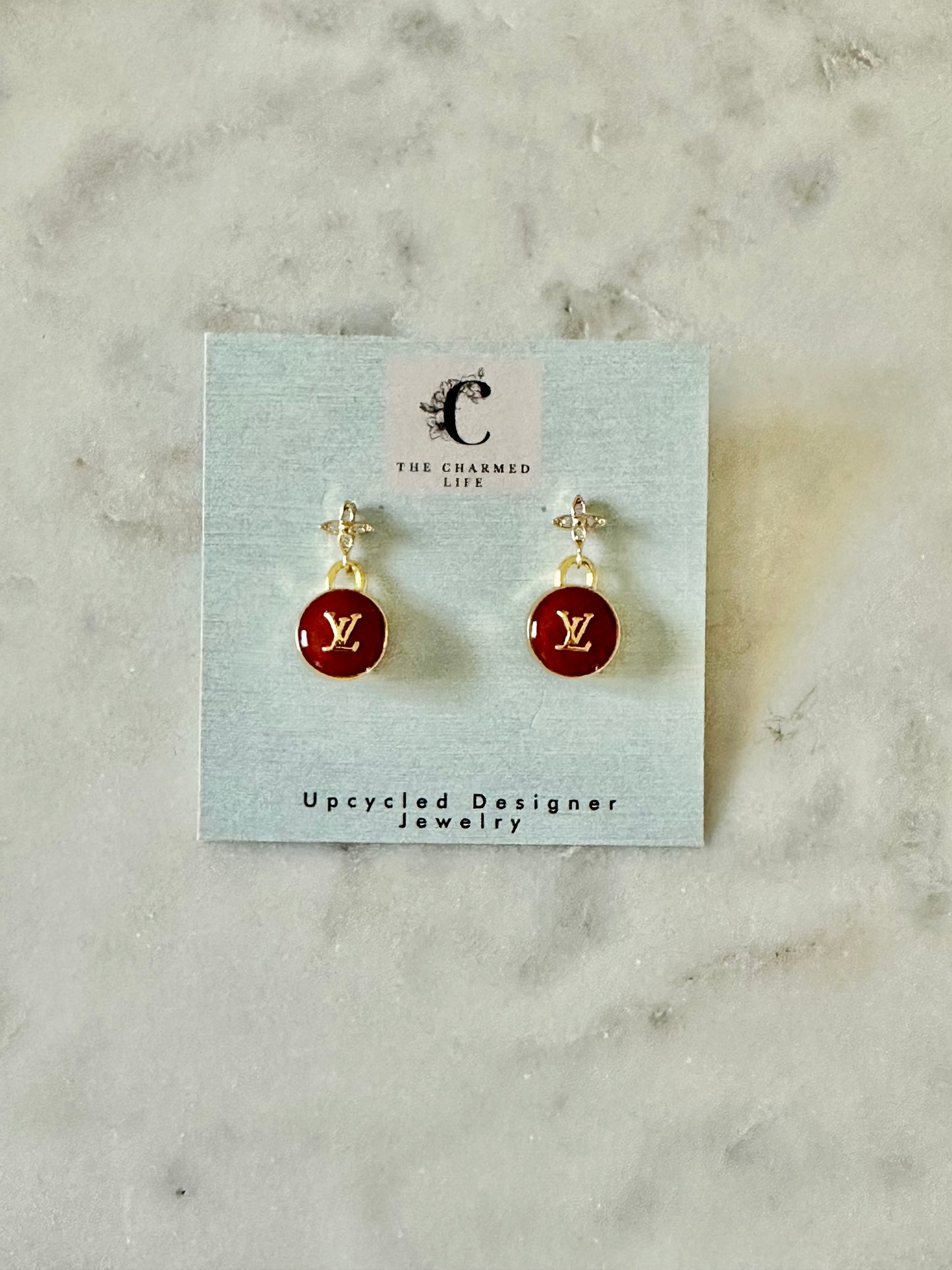 LV round red brown earrings