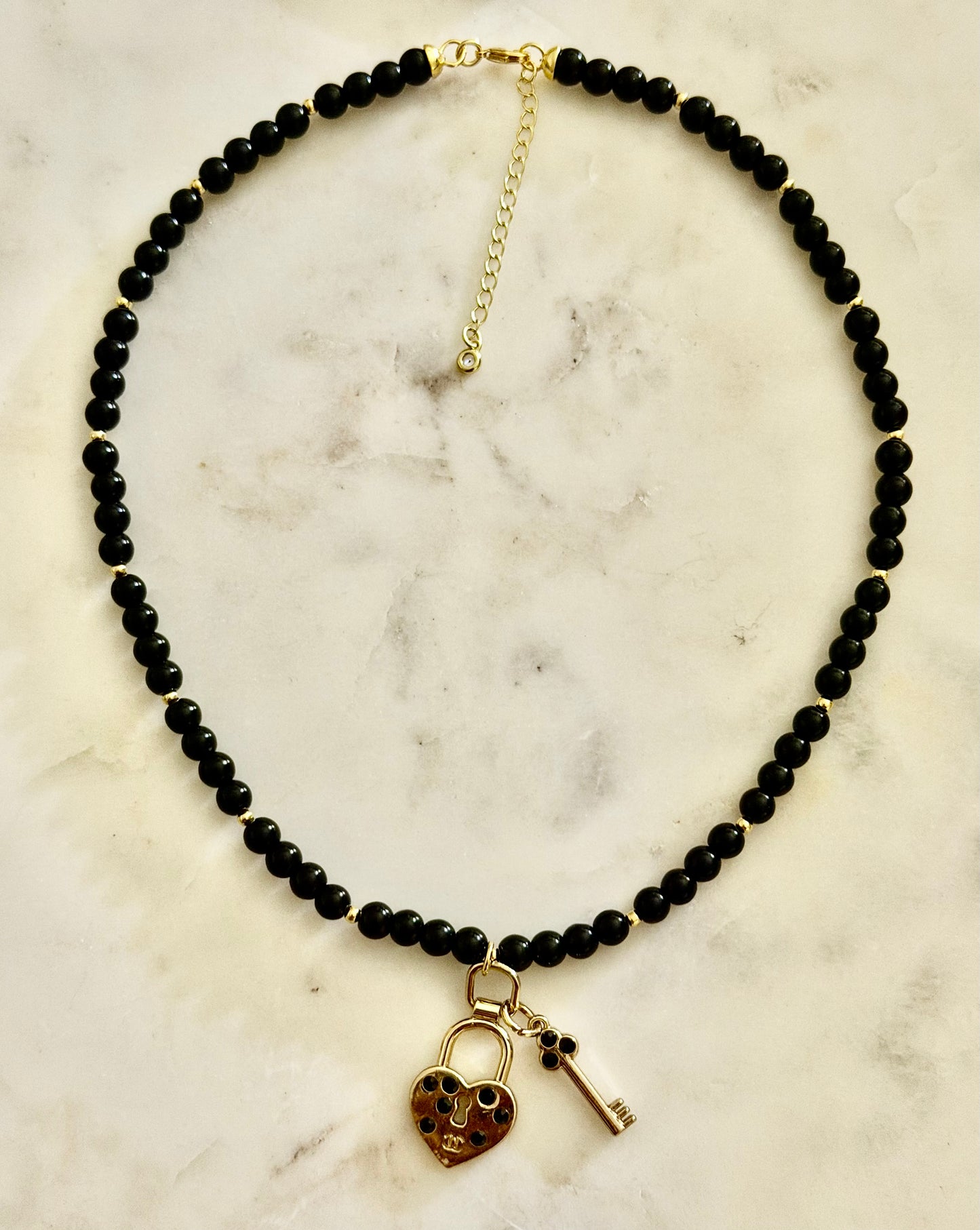 CC heart and key black Jasper necklace