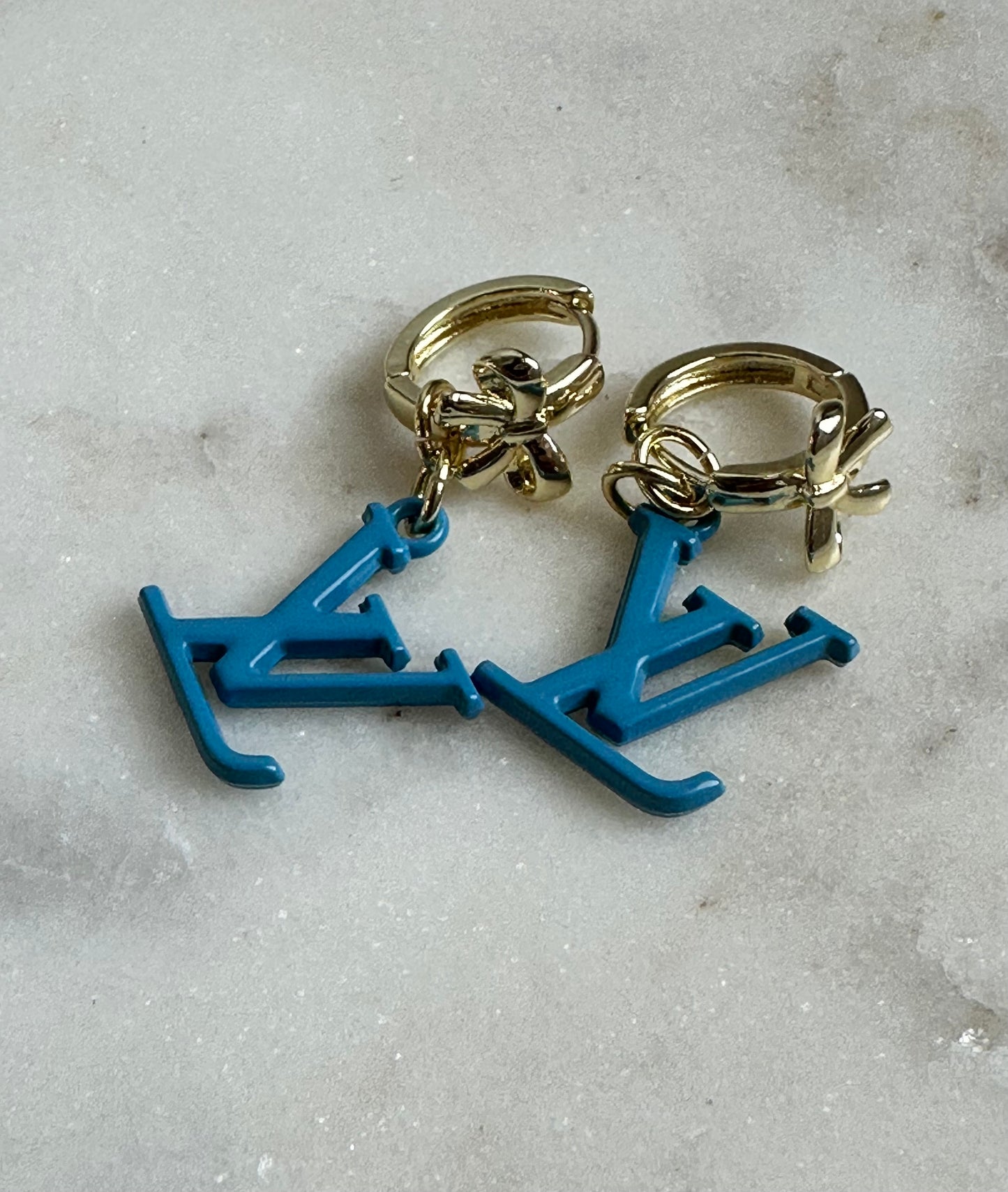 LV blue mini bow hoop earrings