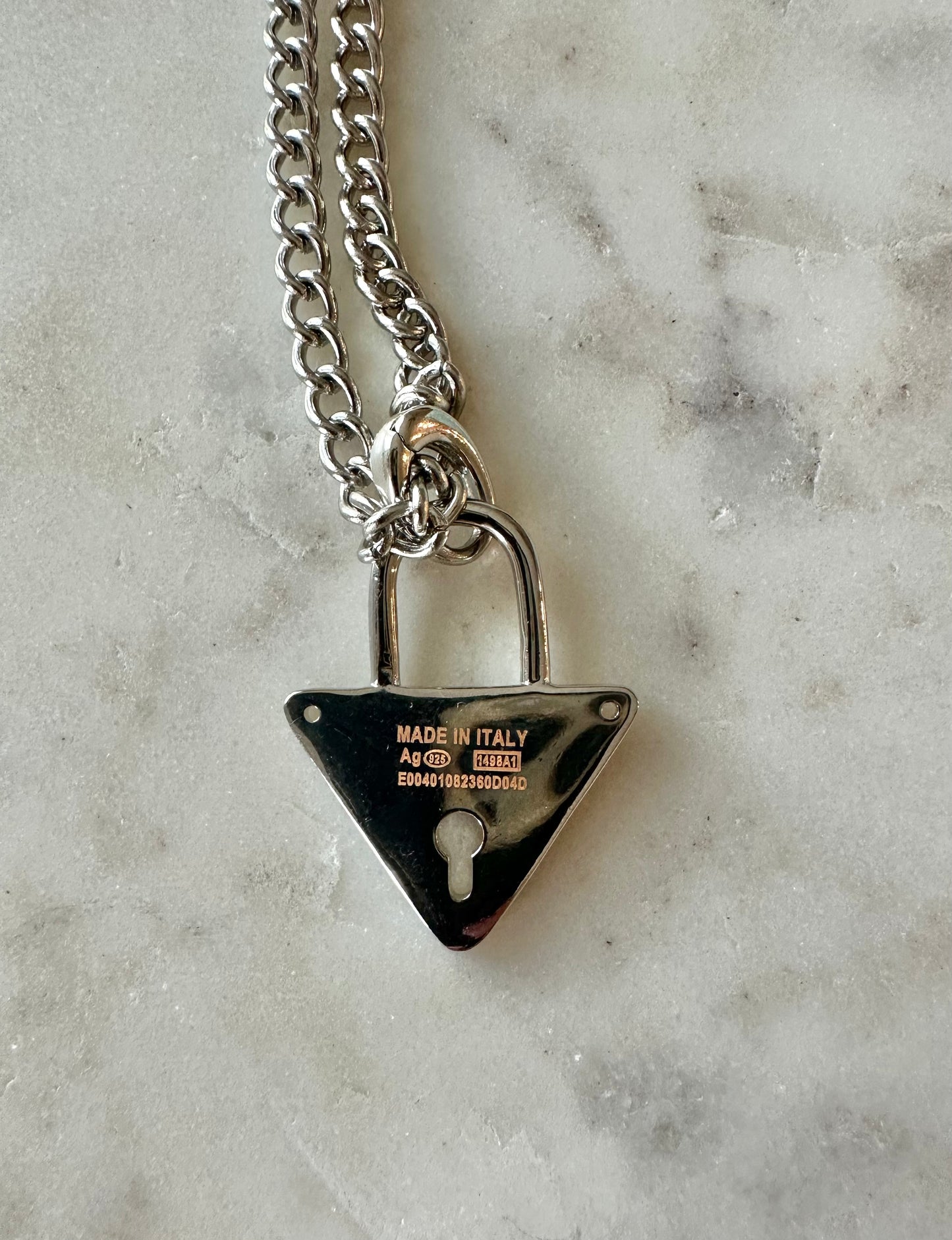 Prada white lock necklace 16”