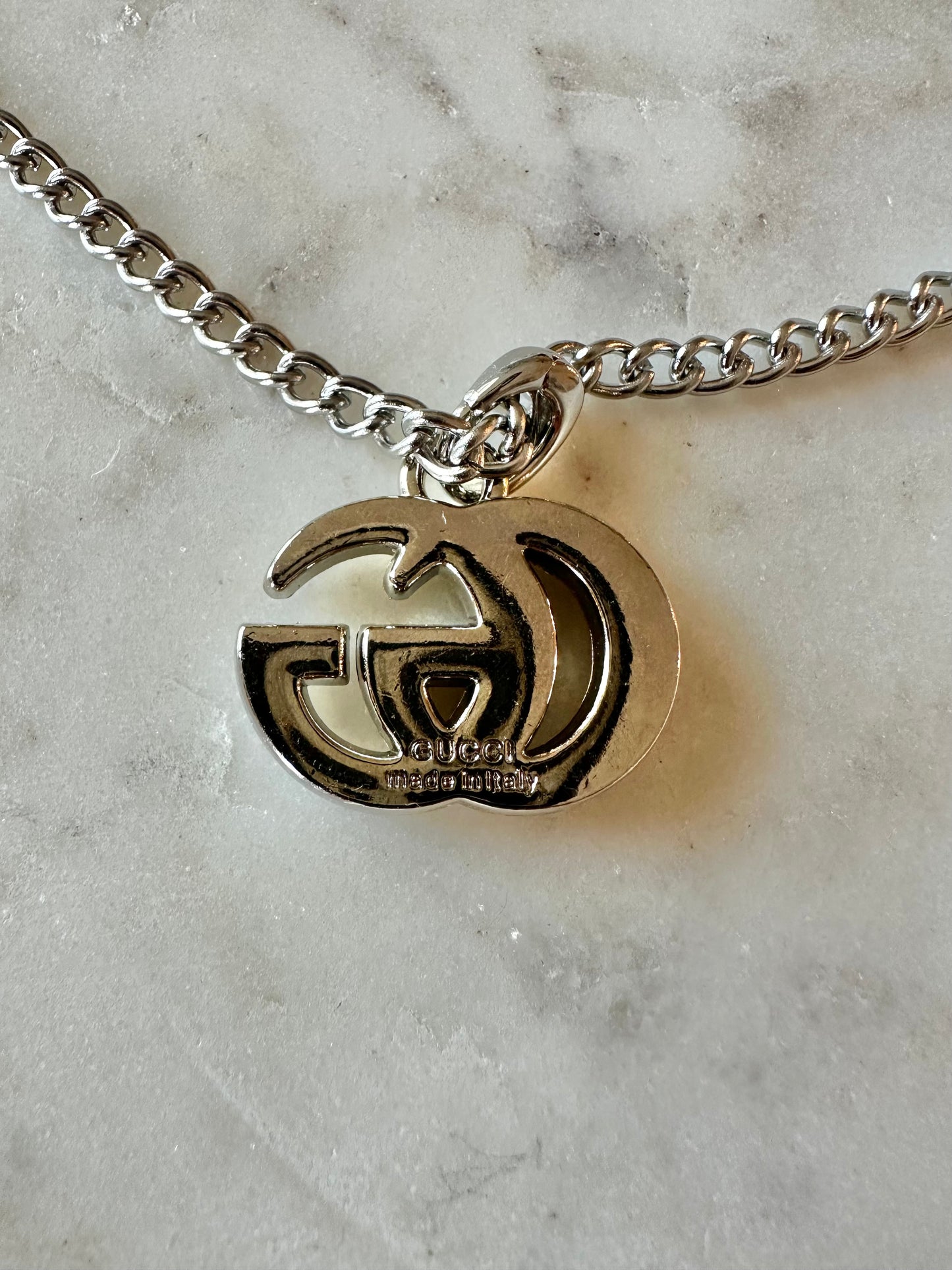Gucci GG rhinestones stainless steel necklace 16”