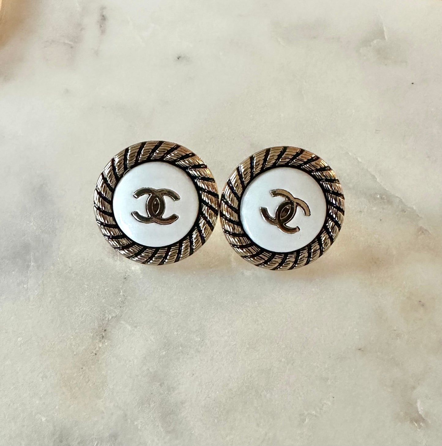 CC white and gold button earrings