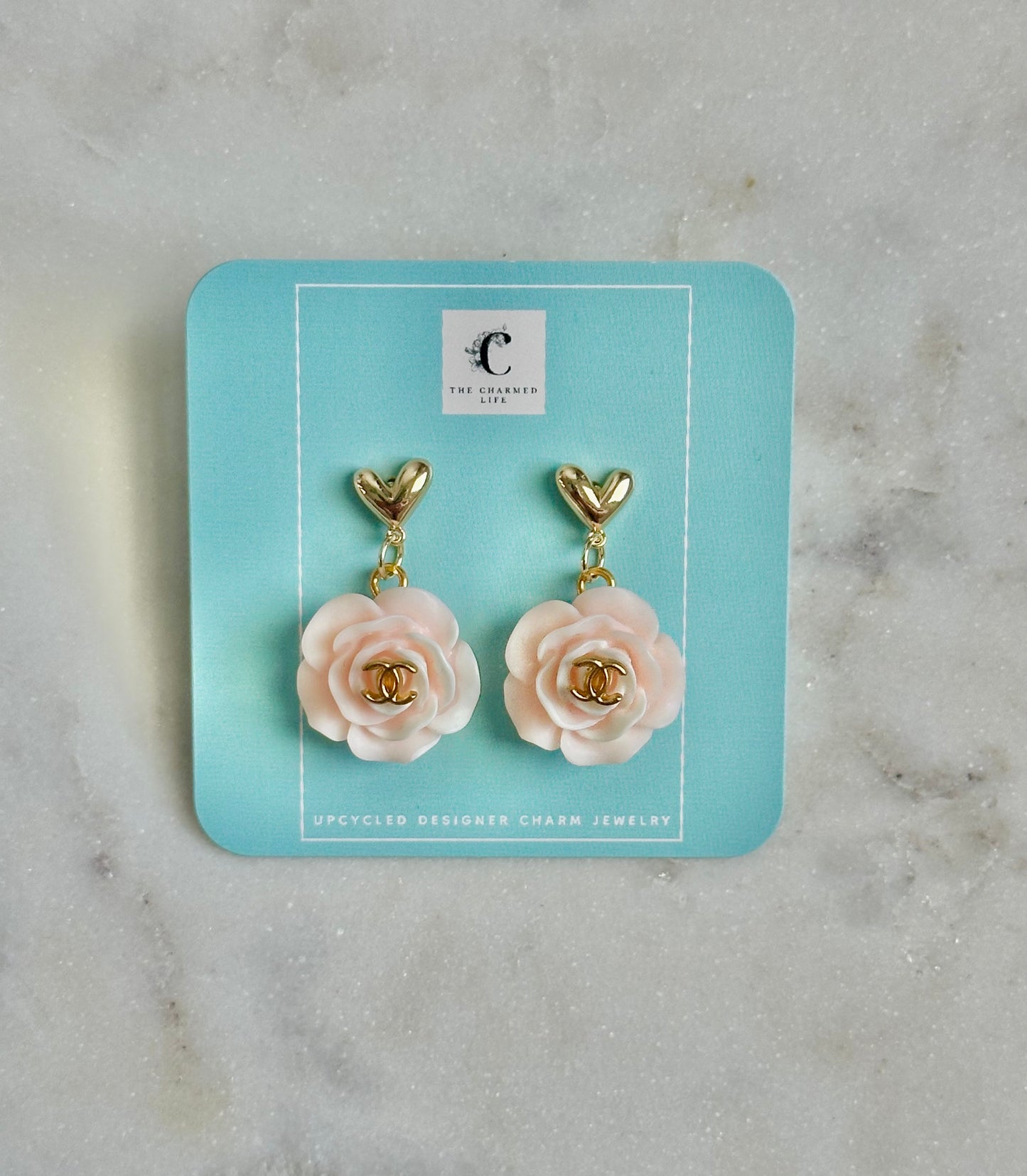 CC light blush rose/heart earrings