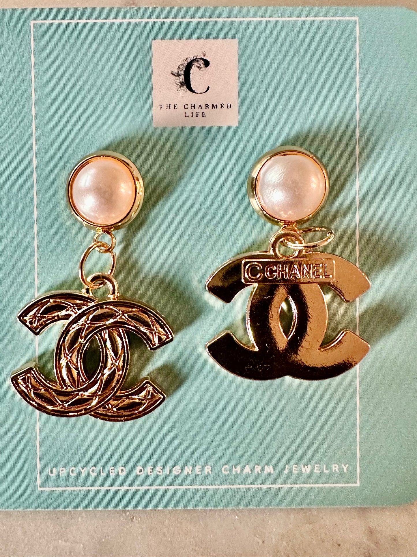 CC quilted faux pearl earrings