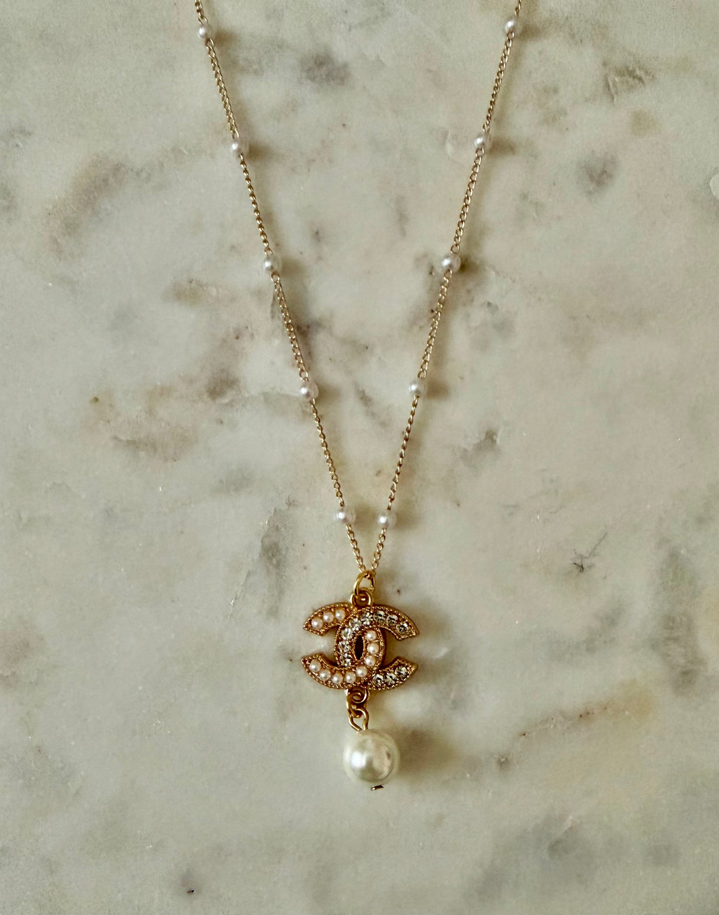 CC faux pearl and rhinestone necklace