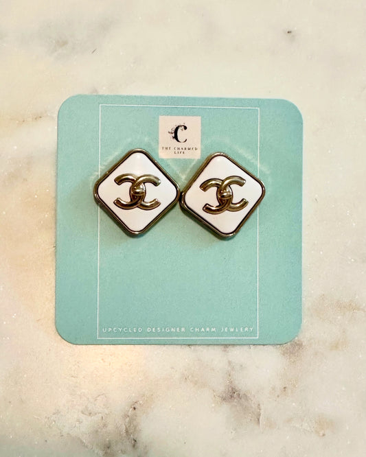 CC turn lock button earrings