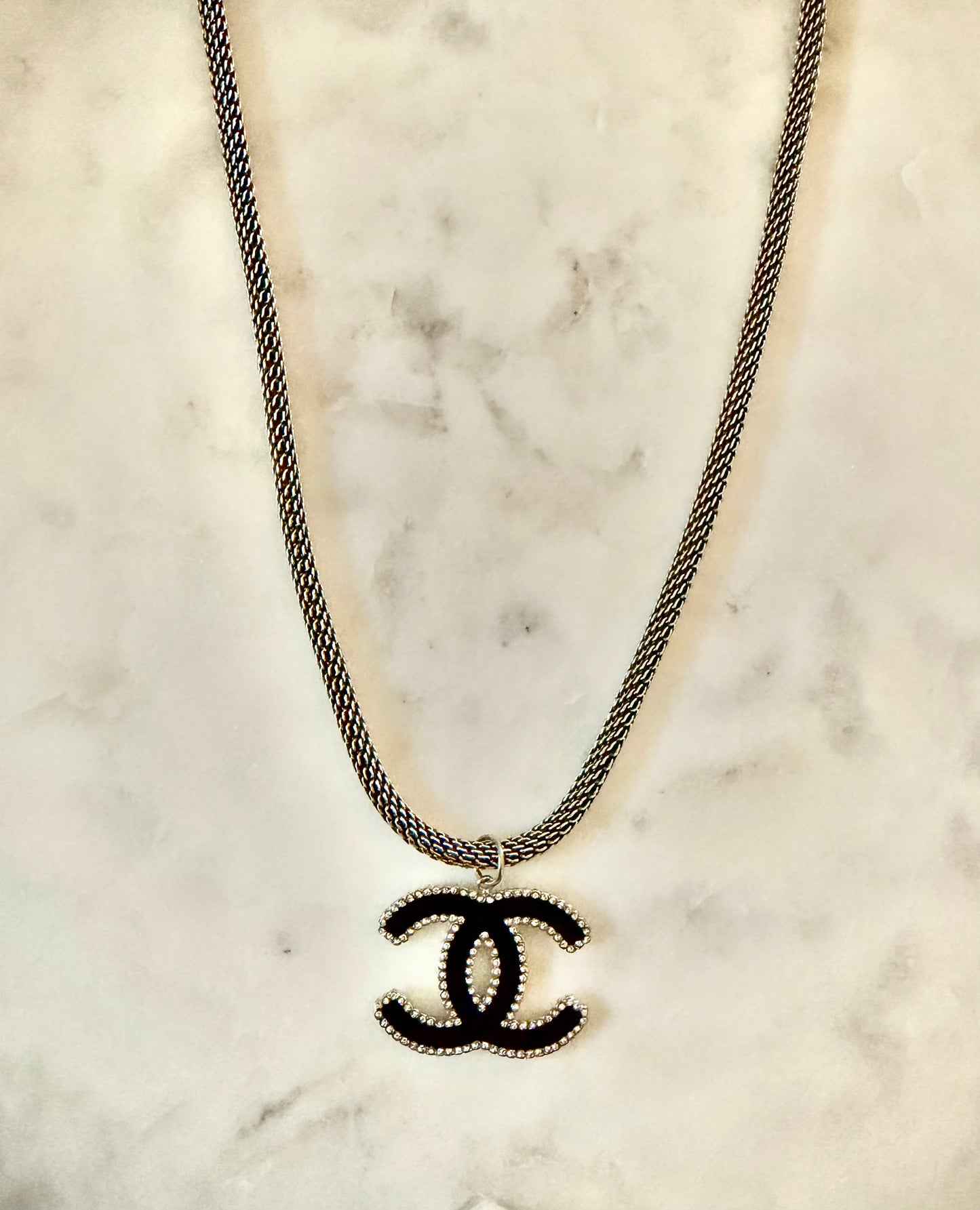 CC black and rhinestone necklace 22”