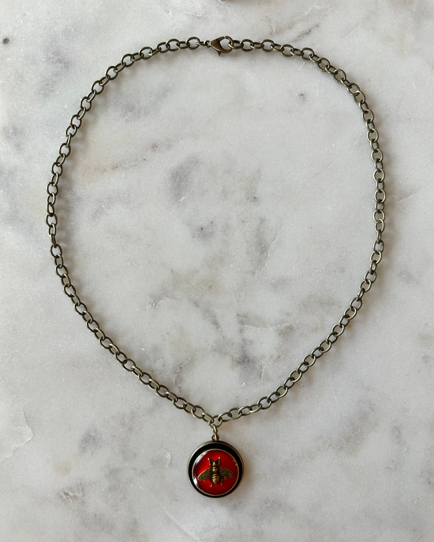 Gucci red bee bronze necklace 16”