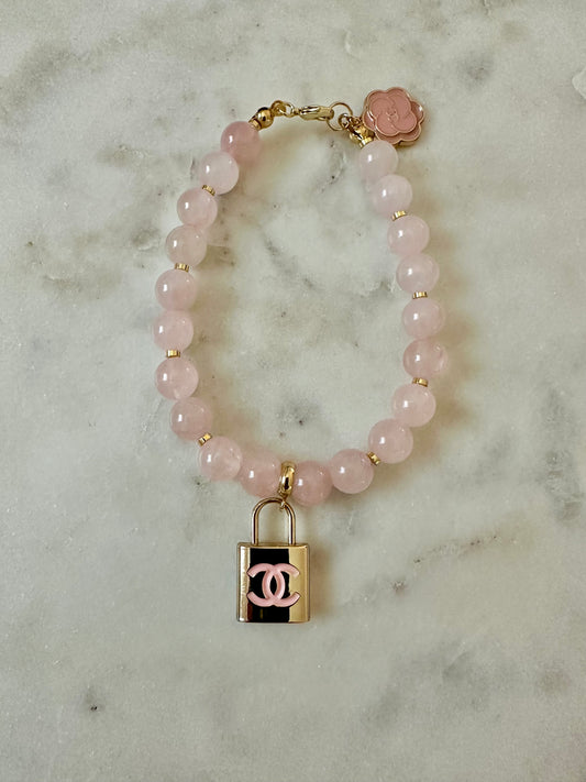 CC pink lock rose quartz bracelet