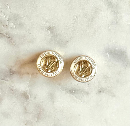 LV white button earrings
