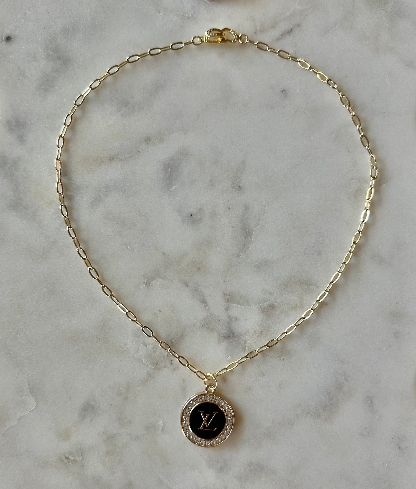 LV black and rhinestone necklace 16”