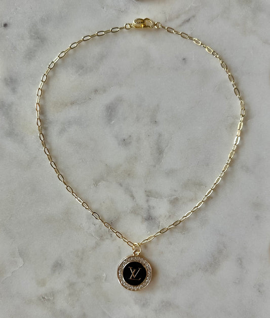 LV black and rhinestone necklace 16”