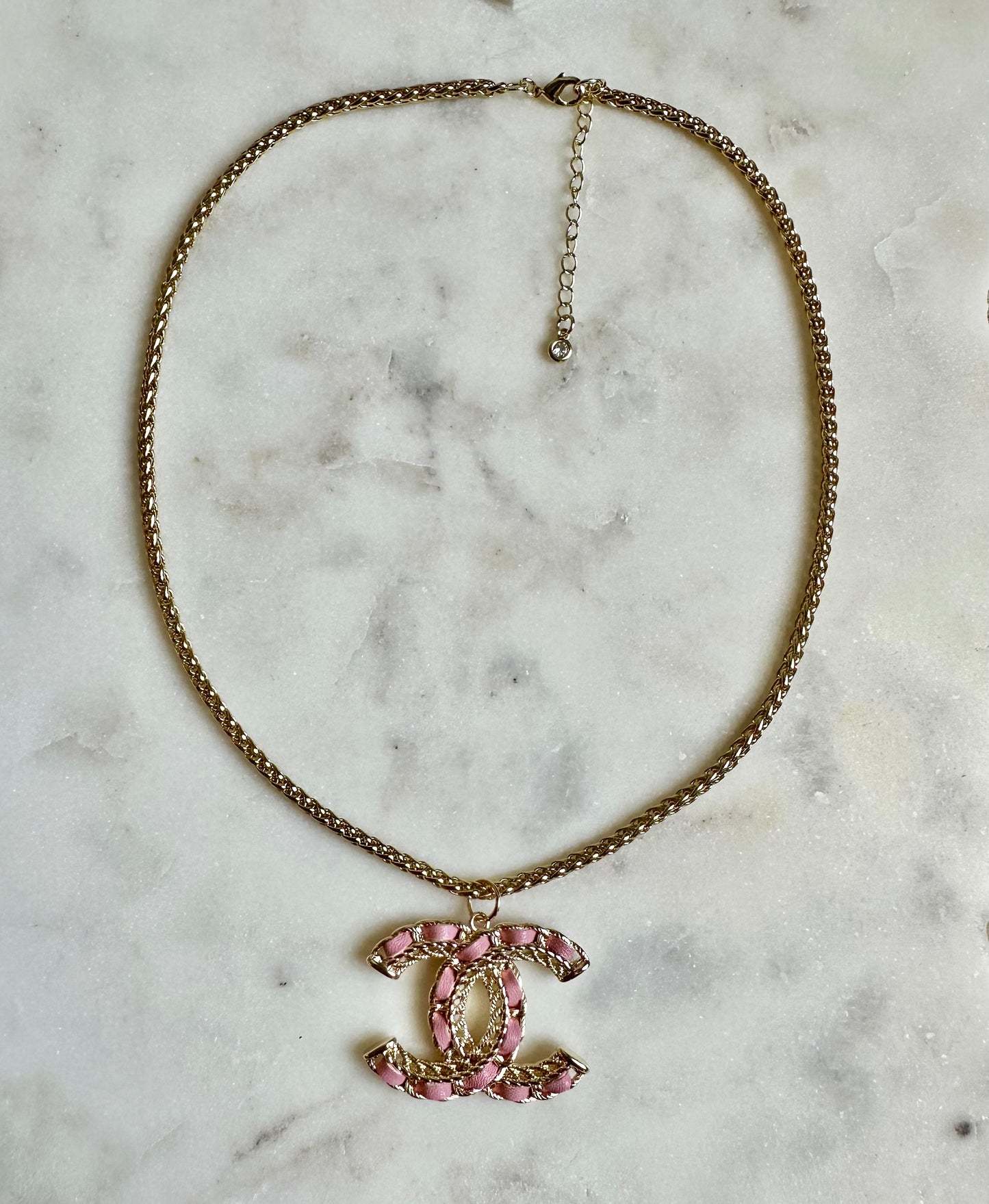 CC pink faux leather necklace
