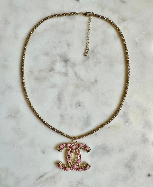 CC pink faux leather necklace