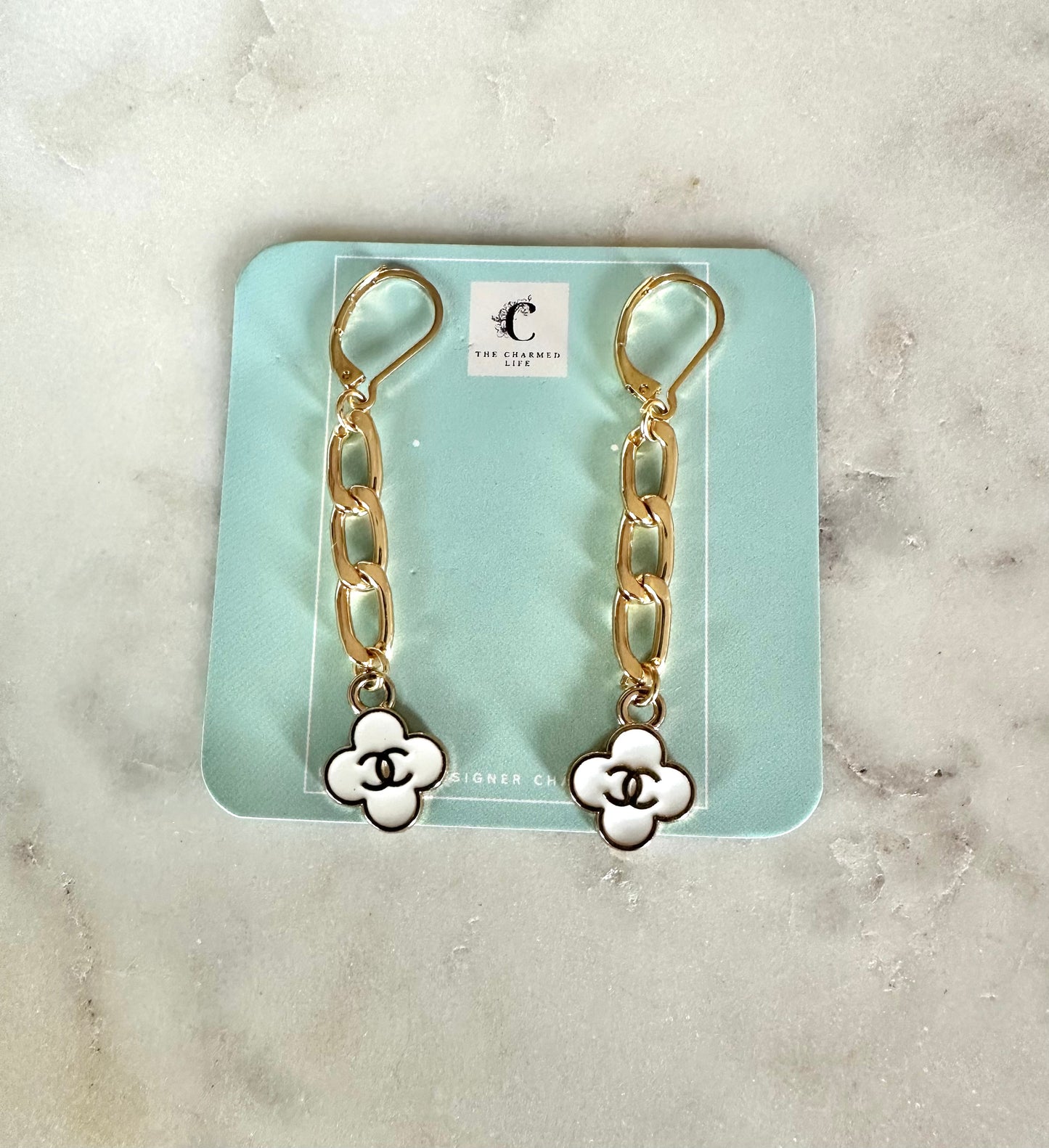 CC white clover pendant earrings