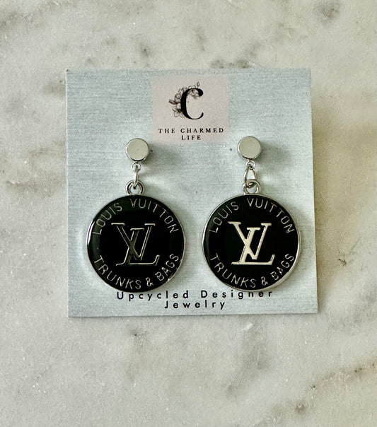 LV black trunks&bag sliver tone earrings