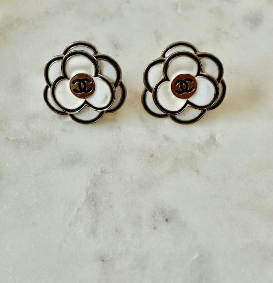 CC white Camellia button earrings