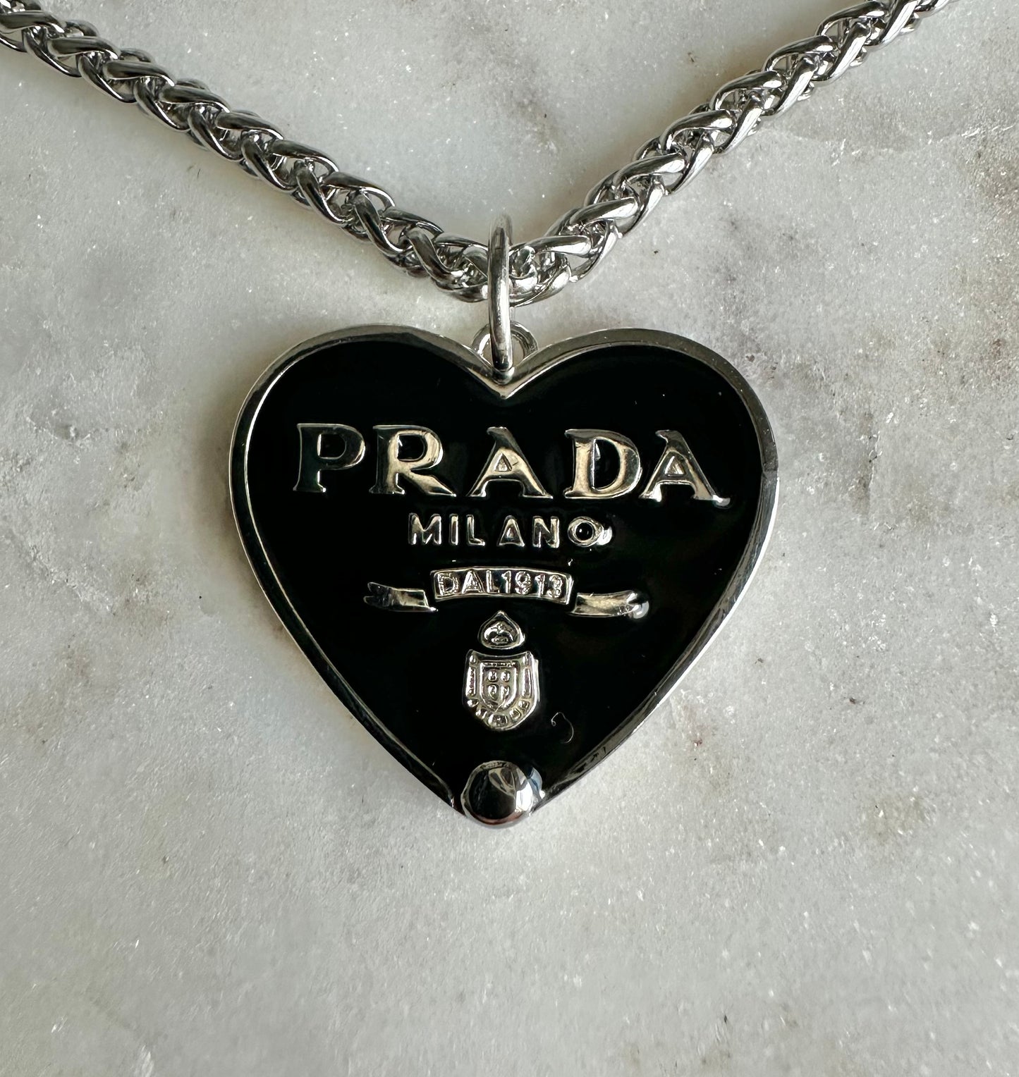 Prada black heart necklace