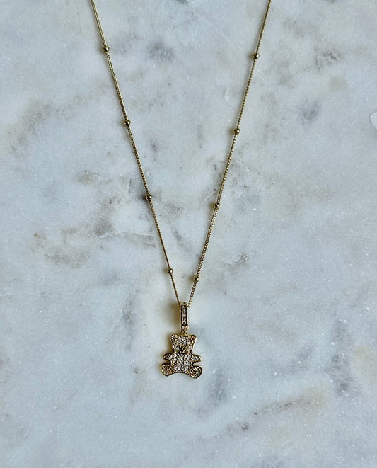 LV rhinestone teddy bear necklace