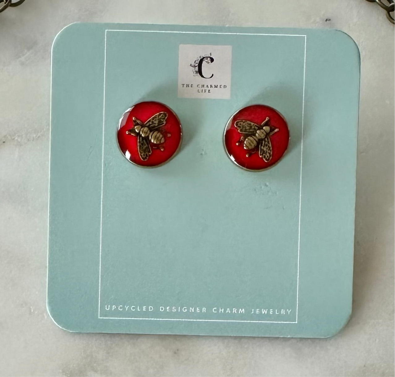 Gucci red Bee button earrings