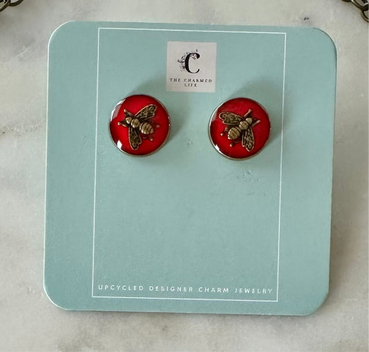 Gucci red Bee button earrings