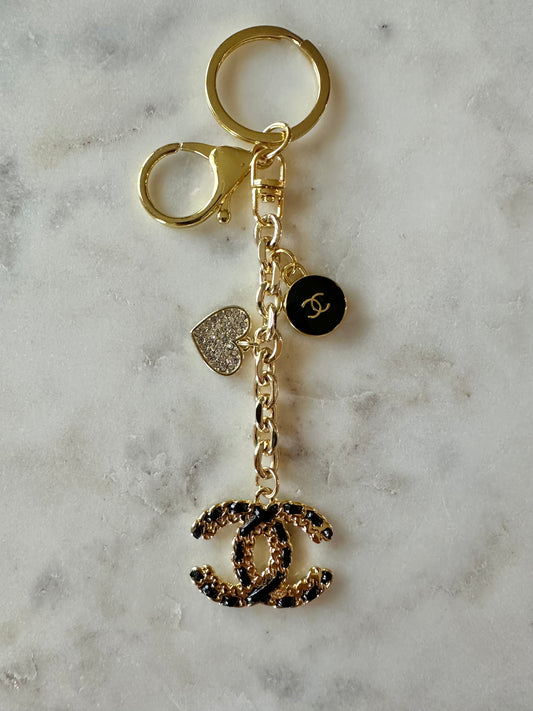 CC black faux leather keychain