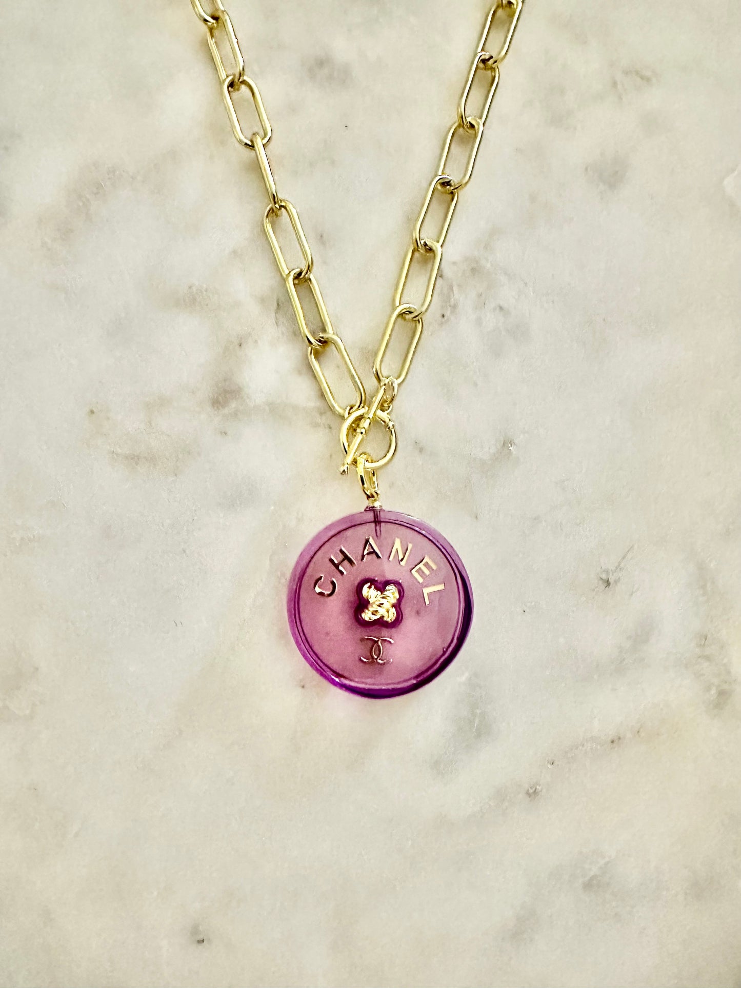 CC purple resin medallion necklace