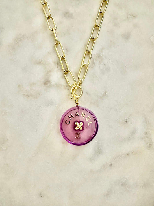 CC purple resin medallion necklace