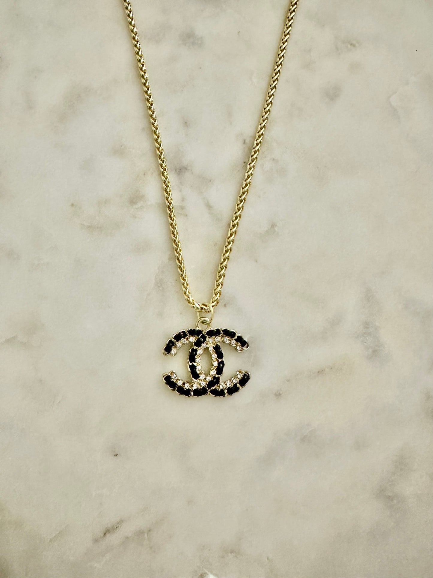 CC faux leather/rhinestone necklace