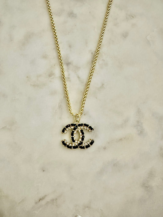 CC faux leather/rhinestone necklace