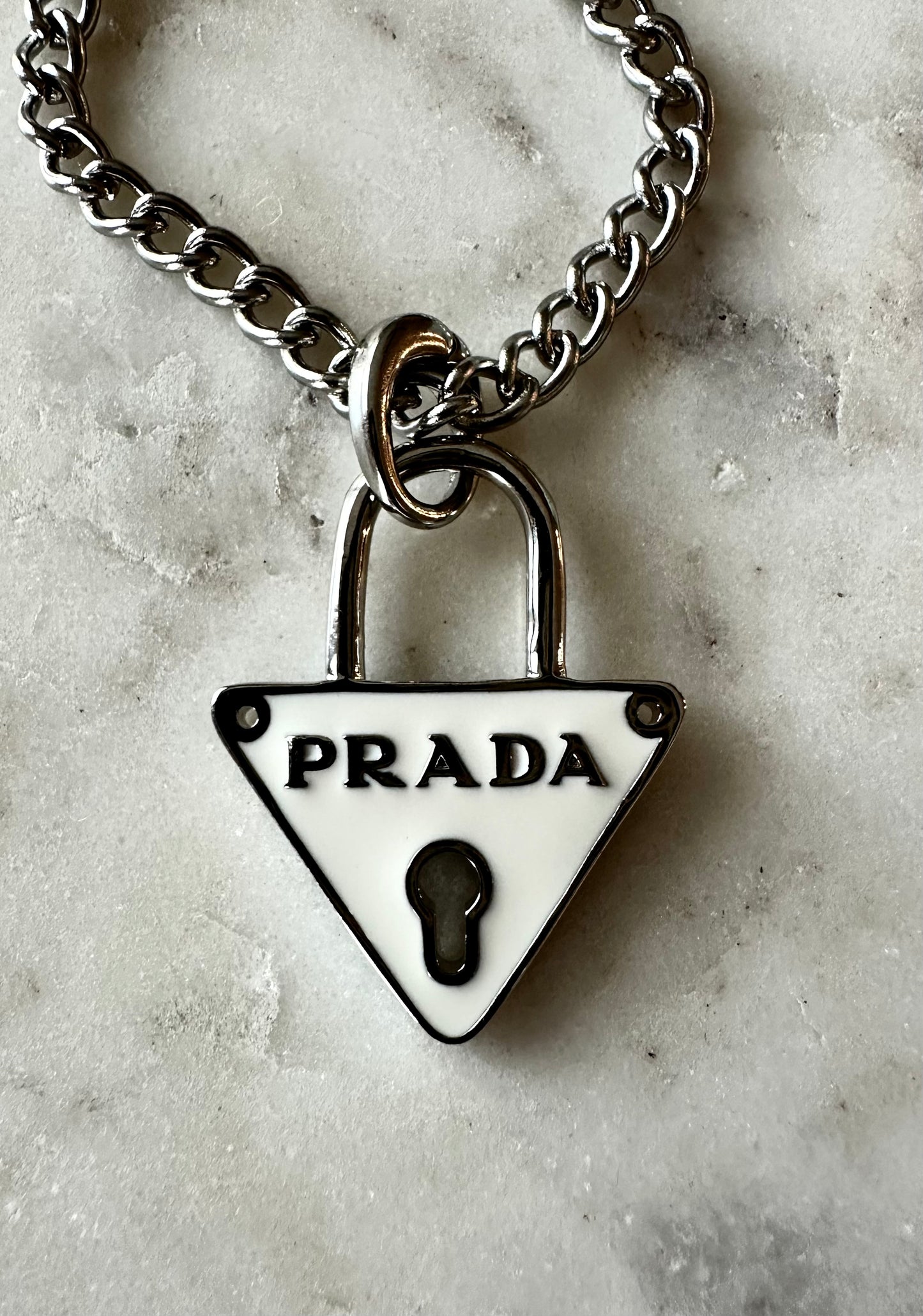 Prada white lock necklace 16”