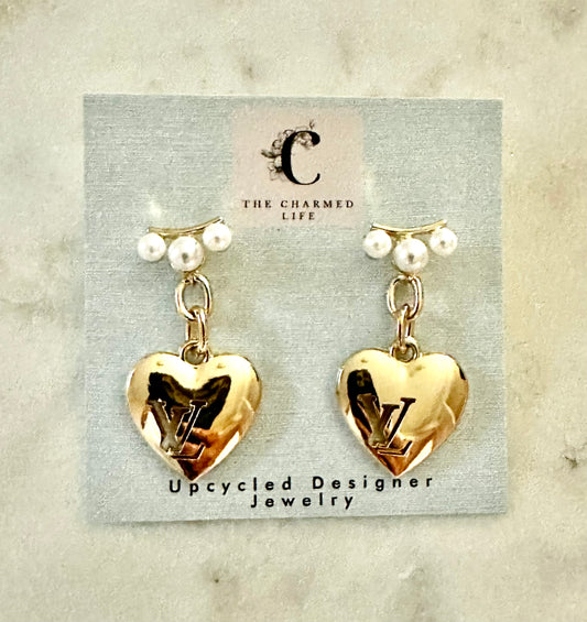 LV faux pearl heart earrings