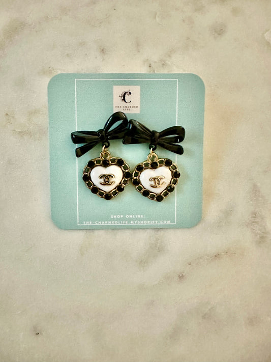 CC black and white heart earrings